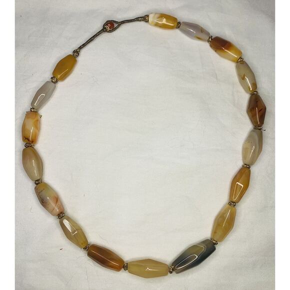 Natural Stone Bead Necklace Handmade Oval Beads Amber 20.5" Butterscotch White - Picture 12 of 12